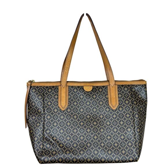 Fossil Sydney Purse Brown Coated Canvas Signature Large Shoulder Tote Bag - Picture 1 of 15